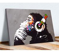 BANKSY CANVAS WALL ART PRINT ARTWORK MONKEY DJ THINKING GORILLA (30in x 20in / 76cm x 50cm)