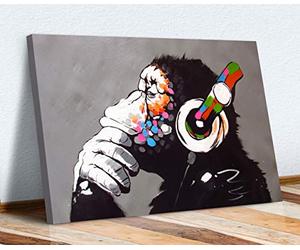 BANKSY CANVAS WALL ART PRINT ARTWORK MONKEY DJ THINKING GORILLA (8in x 12in / 20cm x 30cm)