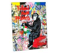 Banksy Chimpanzee Drawing Follow Your Dreams Picture Reproduction Print On Framed Canvas Wall Art Home Decoration 20’’ x 12" inch (50x 30 cm) -38mm Depth