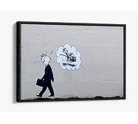 Banksy Christopher Robin Cream Canvas Floater Frame Print Picture Art - Black Frame 24 inch wide x 16 inch high