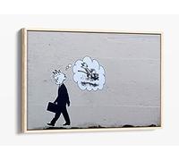 Banksy Christopher Robin Cream Canvas Floater Frame Print Picture Art - Light Oak Frame 12 inch wide x 8 inch high