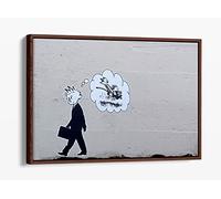 Banksy Christopher Robin Cream Canvas Floater Frame Print Picture Art - Walnut Frame 30 inch wide x 20 inch high
