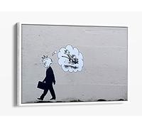 Banksy Christopher Robin Cream Canvas Floater Frame Print Picture Art - White Frame 30 inch wide x 20 inch high
