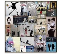 Banksy Collage Canvas Painting Table Wall Decor Collage Banksy Street Graffiti Art Modern Picture Canvas Print Murals Artwork for Home Decor,Frameless,75x75cm