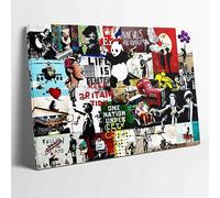 Banksy Collage Montage Graffiti Art Stretched Canvas Print Wall Art 30x20inch / 76x51cm