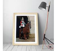 Banksy Comical Horse Guard Framed Wall Art Picture Print - A4 - Light Oak Frame