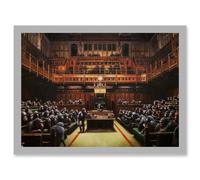Banksy Devolved Parliament Chimps Apes Graffiti Painting Artwork Framed Wall Art Print A4 Artery8 Light Grey One Size