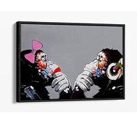 Banksy Dj Monkeys Thinking Black Grey Canvas Floater Frame Print Picture Art - Black Frame 12 inch wide x 8 inch high