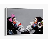 Banksy Dj Monkeys Thinking Black Grey Canvas Floater Frame Print Picture Art - White Frame 30 inch wide x 20 inch high