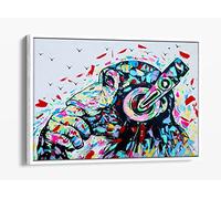 Banksy Dj Thinking Monkey Multi Canvas Floater Frame Print Picture Art - White Frame 30 inch wide x 20 inch high