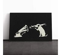 Banksy Dog Graffiti Wall Art Canvas Print | Gallery Wrapped 30mm Frame Wall Decor | 20x14 inches | Ready to Hang | Pop Art Animals Picture | Living Room Bedroom Lounge Office