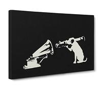Banksy Dog Graffiti Wall Art Canvas Print | Gallery Wrapped 30mm Frame Wall Decor | 20x14 inches | Ready to Hang | Pop Art Animals Picture | Living Room Bedroom Lounge Office