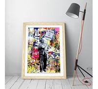 Banksy Einstein Love Is Answer Framed Wall Art Picture Print - A4 - Light Oak Frame