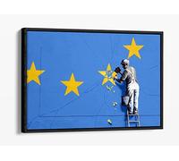 Banksy Europe Brexit Blue Yellow Canvas Floater Frame Print Picture Art - Black Frame 36 inch wide x 24 inch high
