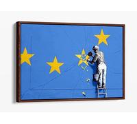Banksy Europe Brexit Blue Yellow Canvas Floater Frame Print Picture Art - Walnut Frame 18 inch wide x 12 inch high