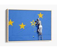 Banksy - Europe Brexit Canvas Floater Frame Print Picture Art - Light Oak Frame 12 inch wide x 8 inch high