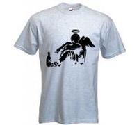 Banksy Fallen Angel Mens T-Shirt (Medium, Grey)