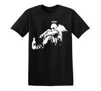 Banksy Fallen Angel Mens T-Shirt Street Art Urban Art T Shirt Top - Black - 4XL