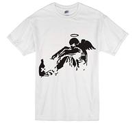 Banksy Fallen Angel Mens T-Shirt Street Art Urban Art T Shirt Top (L, White)
