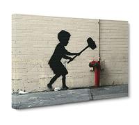 Banksy Fire Hydrant Graffiti Wall Art Canvas Print | Gallery Wrapped 30mm Frame Wall Decor | 24x16 inches | Ready to Hang | Pop Art Picture | Living Room Bedroom Lounge Office