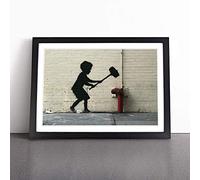 Banksy Fire Hydrant Graffiti Wall Art Framed Wall Art Picture Print - Canvas Painting - Modern Home Décor Poster - Ready to Hang for Living Room Bedroom Kitchen - Black A2 (48 x 66 cm)