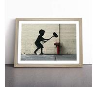 Banksy Fire Hydrant Graffiti Wall Art | Framed Wall Art Print | Modern Home Decor Picture | Ready to Hang Artwork for Living Room, Bedroom, Kitchen or Office | Multiple Sizes