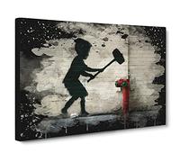 Banksy Fire Hydrant Graffiti Wall Art Modern CB Canvas Print | Gallery Wrapped 30mm Frame Wall Art | 24x16 inches | Ready to Hang | Eclectic Picture | Living Room Bedroom Lounge Office