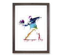 Banksy Flower Thrower Framed Print | A2 Walnut Framed Wall Art | Ready to Hang | Modern Floral Picture | Living Room Bedroom Lounge Office