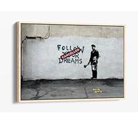 Banksy Follow Your Dreams Cancelled Canvas Floater Frame Print Picture Art - Light Oak Frame 30 inch wide x 20 inch high
