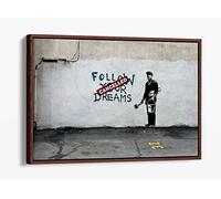 Banksy Follow Your Dreams Cancelled Canvas Floater Frame Print Picture Art - Walnut Frame 24 inch wide x 16 inch high
