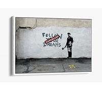 Banksy Follow Your Dreams Cancelled Canvas Floater Frame Print Picture Art - White Frame 18 inch wide x 12 inch high