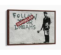 Banksy - Follow Your Dreams Cancelled Graffiti Canvas Floater Frame Print Picture Art - Walnut Frame 36 inch wide x 24 inch high