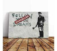 Banksy Follow Your Dreams Graffiti Wall Art Canvas Print | Gallery Wrapped 30mm Frame Wall Decor | 20x14 inches | Ready to Hang | Pop Art Picture | Living Room Bedroom Lounge Office