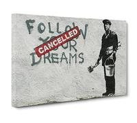 Banksy Follow Your Dreams Graffiti Wall Art Canvas Print | Gallery Wrapped 30mm Frame Wall Decor | 24x16 inches | Ready to Hang | Pop Art Picture | Living Room Bedroom Lounge Office