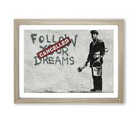 Banksy Follow Your Dreams Graffiti Wall Art Modern Framed Wall Art Print, Ready to Hang Picture for Living Room Bedroom Home Office Décor, Oak A4 (34 x 25 cm)