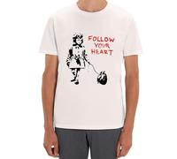 Banksy Folow Your Heart Girl Street Art T-Shirt Art Man's Woman's Classic Urban tees White