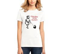 Banksy Folow Your Heat Girl Street Art t-Shirt Classic fit Women's Art Tops tees White