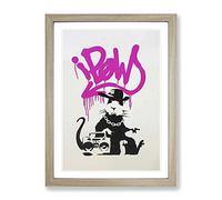 Banksy Gangsta Rat Wall Graffiti Art Modern Framed Wall Art Print, Ready to Hang Picture for Living Room Bedroom Home Office Décor, Oak A3 (34 x 46 cm)