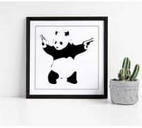 Banksy gangster panda Stunning Framed Wall Art Picture Print Square - 25cm wide x 25cm high - Black Frame