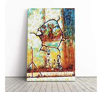 Banksy Gaza Palestine Graffiti Framed Wall Art - | Canvas Wall Art Print | Framed & Ready to Hang Picture | Modern Home Decor for Living Room, Bedroom, Kitchen or Office | 20x14 Inches