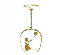 Banksy Girl Balloon Wine Glass Wall Art Vinyl Stickers Kitchen Dining Mural (Gold)