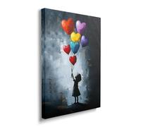 Banksy Girl Canvas Wall Art Heart Balloon Kid Painting Picture Street Graffiti Framed for Bathroom Bedroom Living Room Pop Modern Home Office Wall Decor 12"x16"