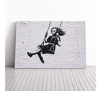 Banksy Girl on Swing Graffiti Wall Art Canvas Print | Gallery Wrapped 30mm Frame Wall Decor | 30x20 inches | Ready to Hang | Pop Art People Picture | Living Room Bedroom Lounge Office