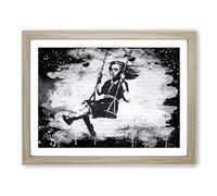 Banksy Girl on Swing Graffiti Wall Art Modern CB Framed Print | A3 Oak Framed Wall Art | Ready to Hang | Eclectic Nature Picture | Living Room Bedroom Lounge Office