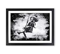 Banksy Girl on Swing Graffiti Wall Art Modern CB Framed Wall Art Print, Ready to Hang Picture for Living Room Bedroom Home Office Décor, Black A4 (34 x 25 cm)
