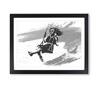 Banksy Girl on Swing Graffiti Wall Art V1 Modern Framed Print | A4 Black Framed Wall Art | Ready to Hang | Eclectic Nature Picture | Living Room Bedroom Lounge Office