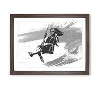 Banksy Girl on Swing Graffiti Wall Art V1 Modern Framed Wall Art Print, Ready to Hang Picture for Living Room Bedroom Home Office Décor, Walnut A4 (34 x 25 cm)