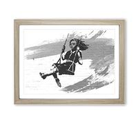Banksy Girl on Swing Graffiti Wall Art V1 Modern Framed Wall Art Print, Ready to Hang Picture for Living Room Bedroom Home Office Décor, Oak A3 (46 x 34 cm)