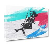 Banksy Girl on Swing Graffiti Wall Art V2 Canvas Print | Gallery Wrapped 30mm Frame Wall Art | 24x16 inches | Ready to Hang | Eclectic People Picture | Living Room Bedroom Lounge Office