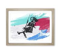 Banksy Girl on Swing Graffiti Wall Art V2 Modern Framed Print | A3 Oak Framed Wall Art | Ready to Hang | Eclectic Nature Picture | Living Room Bedroom Lounge Office